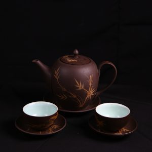 Théière et 2 tasses marron